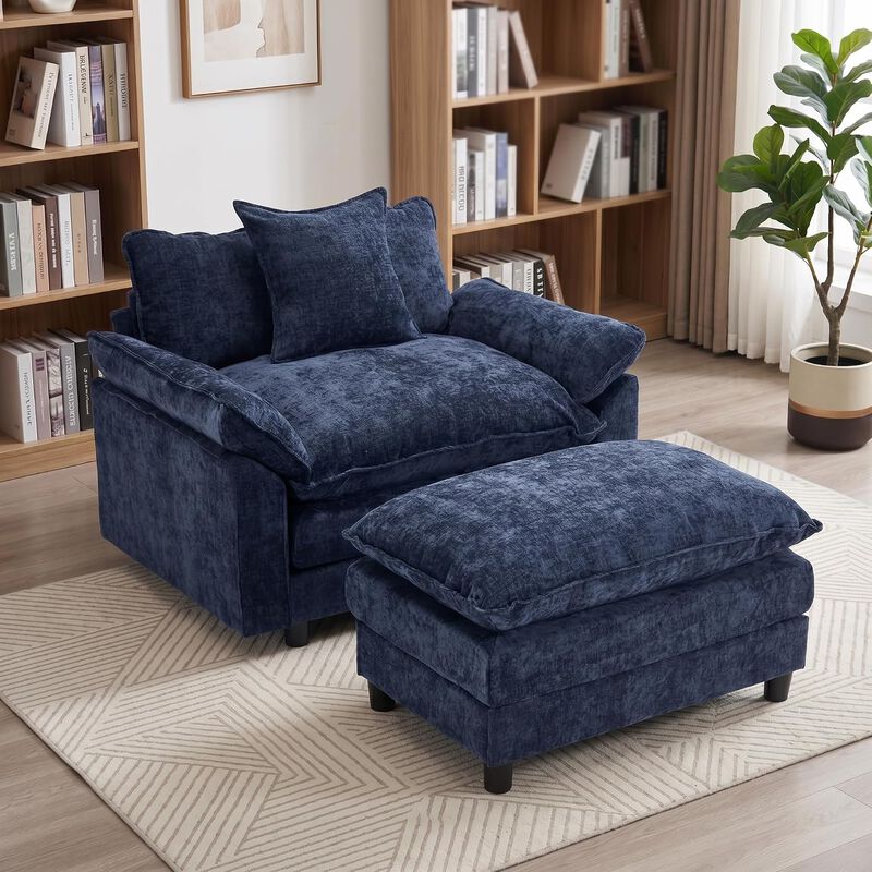 Envelor Chenille Upholstered Accent Chair with Ottoman, Set of 2 image number 2