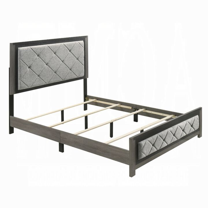 Joho King Bed with Gray Diamond Button Tufted Upholstery, Modern Gray - Benzara