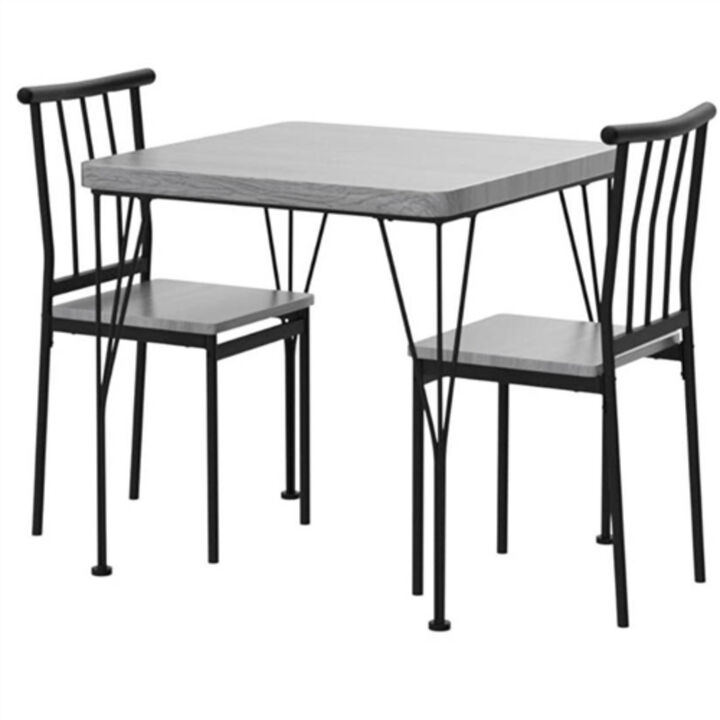 3-Piece Dining Set with Metal Frame Table and Two Chairs with Wood Top