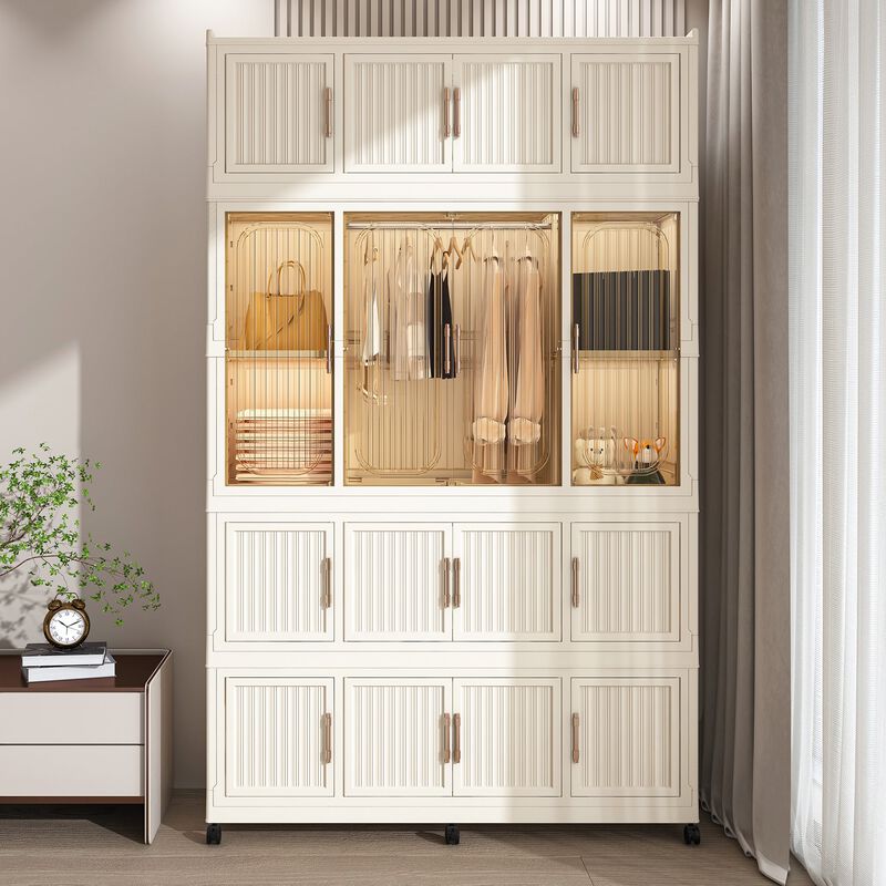 Clihome Portable Wardrobe Closet Storage Cabinet,Clothes Dresser,17 Magnetic Doors-17 Cubes & 1 Hanging Rod image number 1