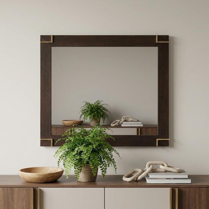 HomeRoots 33" Brown and Gold Wood Framed Accent Mirror
