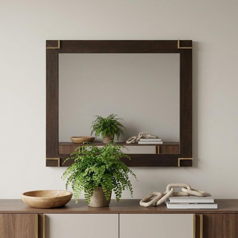 HomeRoots 33" Brown and Gold Wood Framed Accent Mirror image number 1