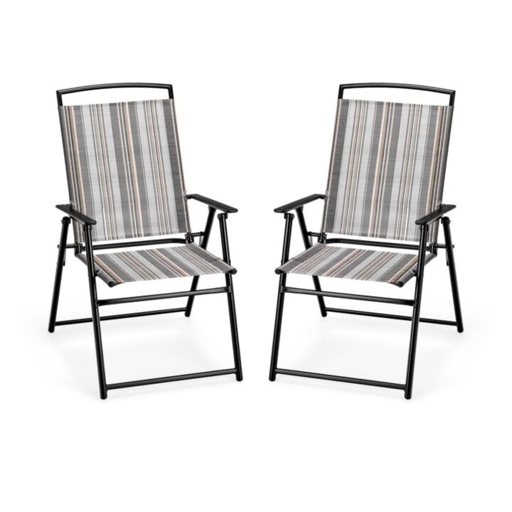 Hivvago Set of 2 Patio Folding Sling Chairs Space-saving Dining Chair-Gray