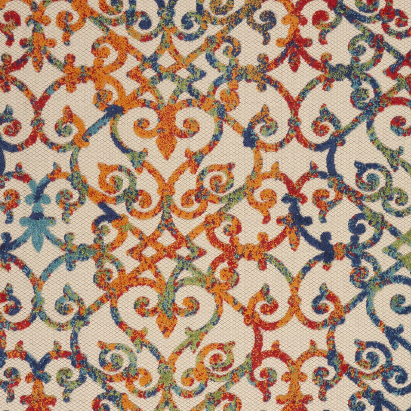 HomeRoots 5' X 8' Ivory Blue Orange And Green Trellis Indoor Outdoor Area Rug image number 2