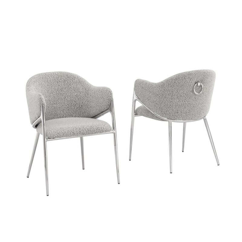 Best Quality Furniture Rich Gray Boucle Fabric Side Chairs With Silver Base