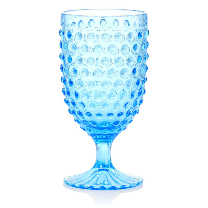 Martha Stewart 6 Piece 14.2 Ounce Clear Glass Hobnail Goblet Drinkware Set in Blue