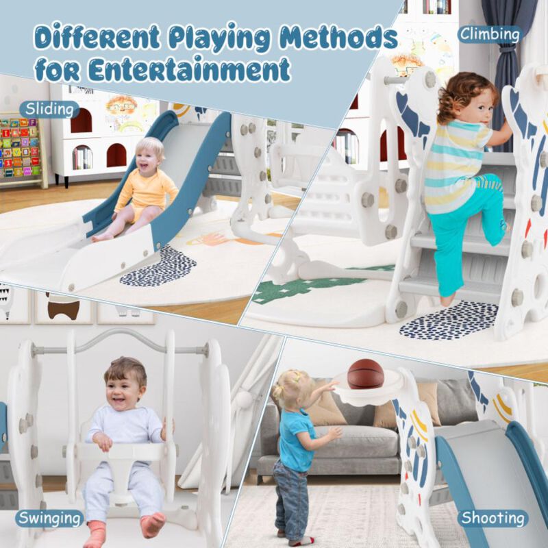 Hivvago 4-in-1 Kids Slide and Swing Set with Basketball Hoop