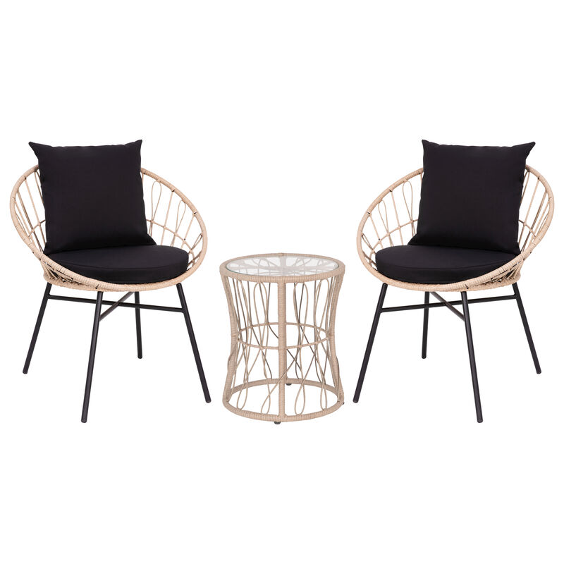 3 PC Tan/Light Gray Rattan Set