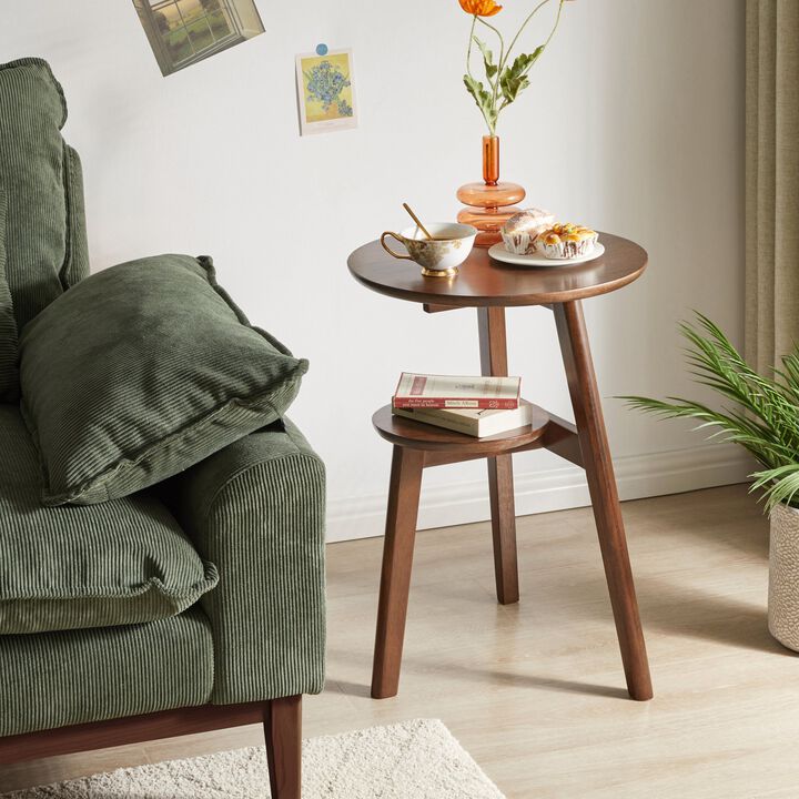 Voxfi Solid Wood 2-Tier Side Table