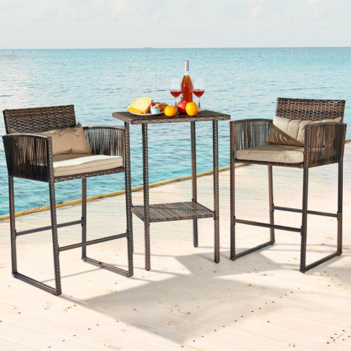 Outdoor 3-Piece Patio Bar Set Bistro Table & Chairs for Garden, Deck & Balcony