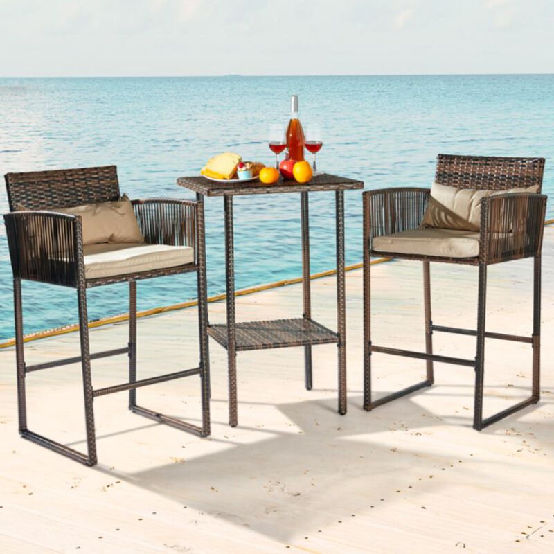 Outdoor 3-Piece Patio Bar Set Bistro Table & Chairs for Garden, Deck & Balcony
