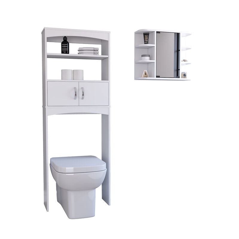 DEPOT E-SHOP Hampton 2 Piece Bathroom Set, Valetta Over The Toilet Cabinet + Savona Mirrored Medicine Cabinet , White image number 1