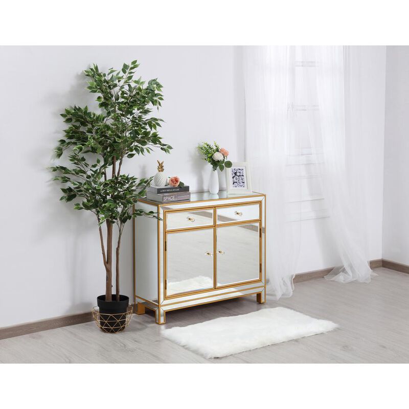 Elegant Decor End table 2 drawers 2 doors 38in. W x 12in. D x 32in. H in gold