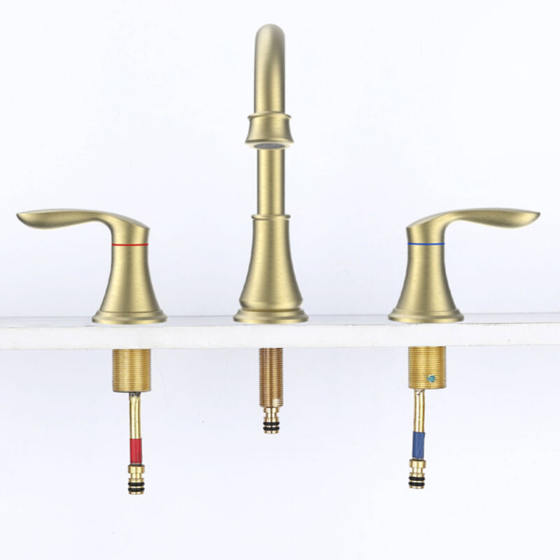 Modern Brushed Gold Widespread Bathroom Sink Faucet, 2-Handle 3-Hole Vanity Faucet with Swivel Spout