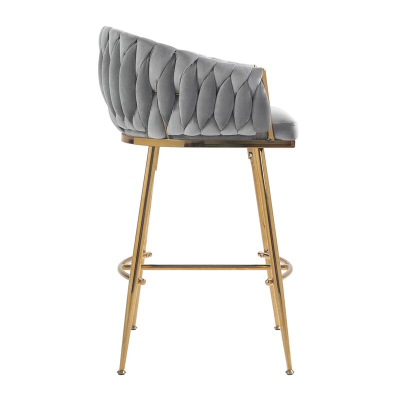 26 Inch Velvet Counter Height Bar Stool with Hand Wave Back and Golden Base for Kitchen Island image number 6