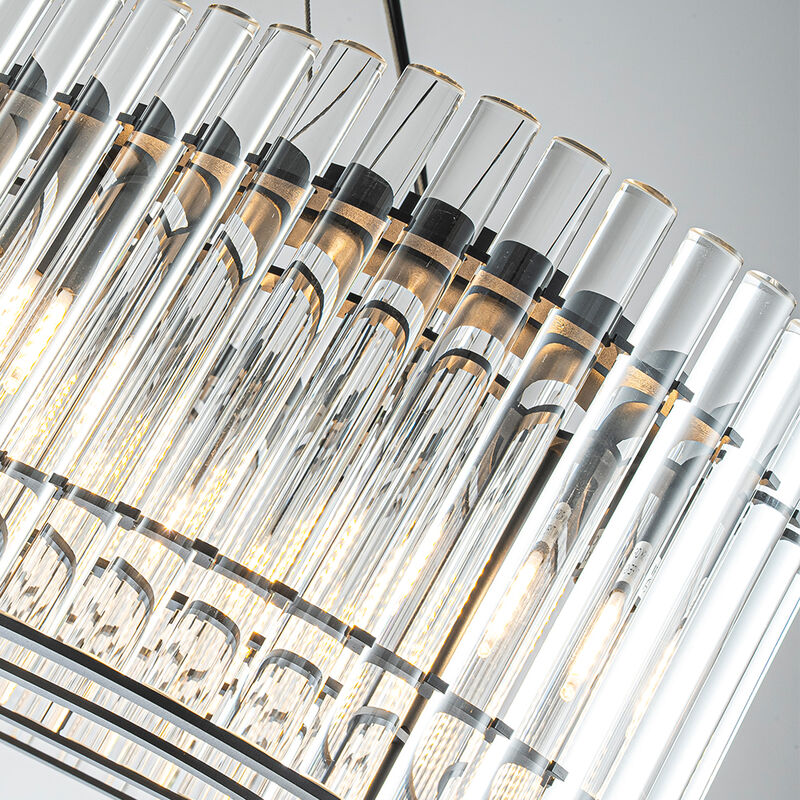 8-Light 39'' Modern Elegant Rectangle 2-Tier Glass And Matte Black Chandelier For Dining Room image number 5