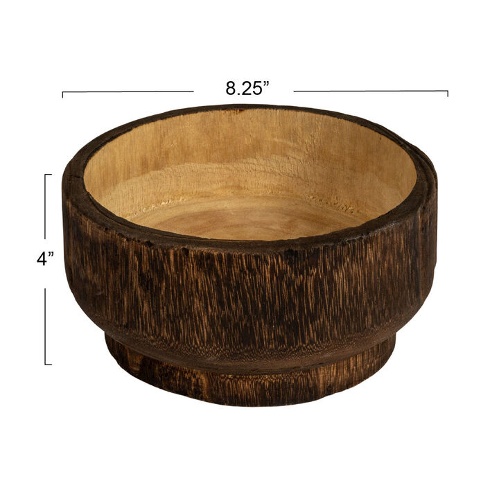 Round Paulownia Wood Decorative Bowl, Marbled Brown Finish