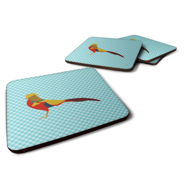 Caroline's Treasures Golden or Chinese Pheasant Blue Check Decorative coasters, 3.5, Multicolor