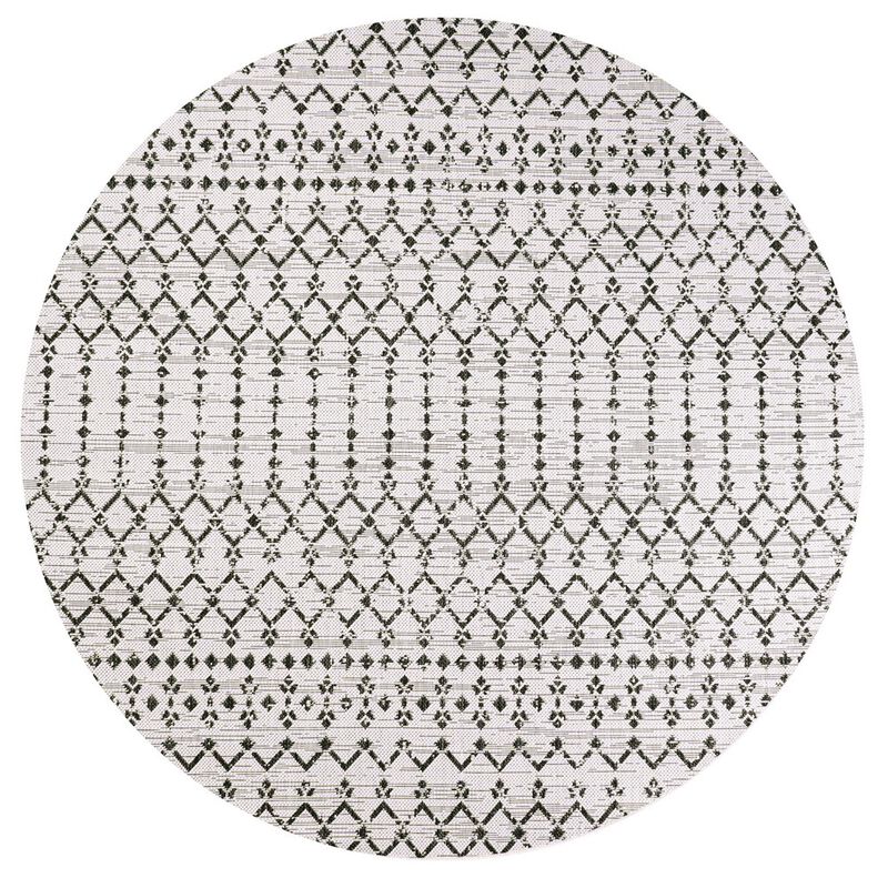 Ourika Moroccan Geometric Textured Weave Round Indoor/Outdoor Area Rug