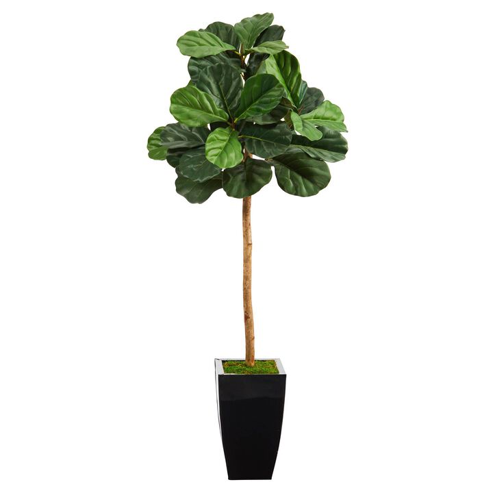 Nearly Natural 50-in Fiddle Leaf Artificial Tree in Black Metal Planter