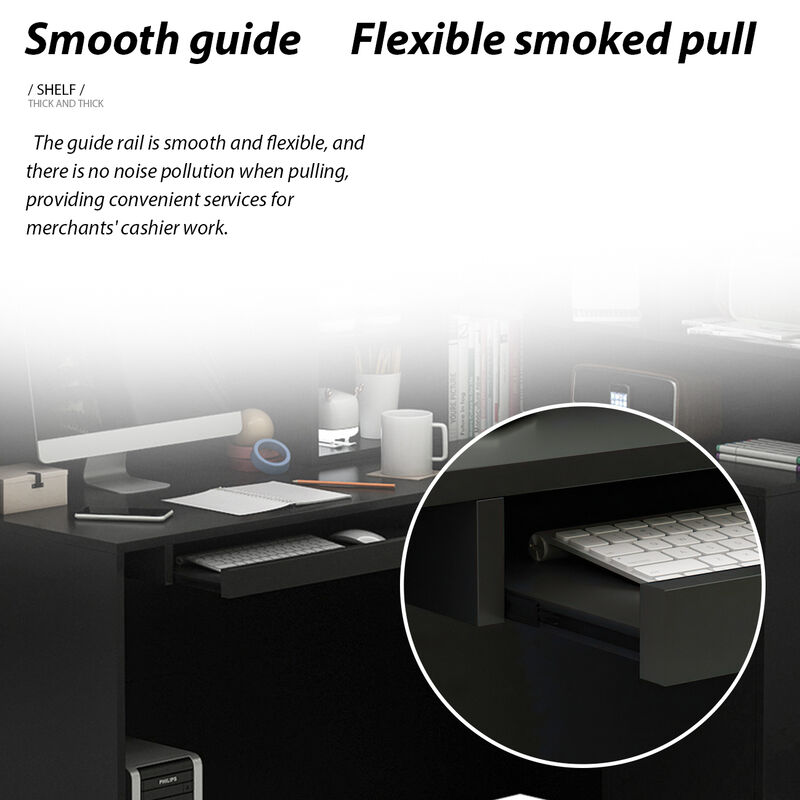 FUFU&GAGA Modern L-Shaped Office Desk with Hutch and Storage (55.9" L x 32.3" W x 48.4" H), Black