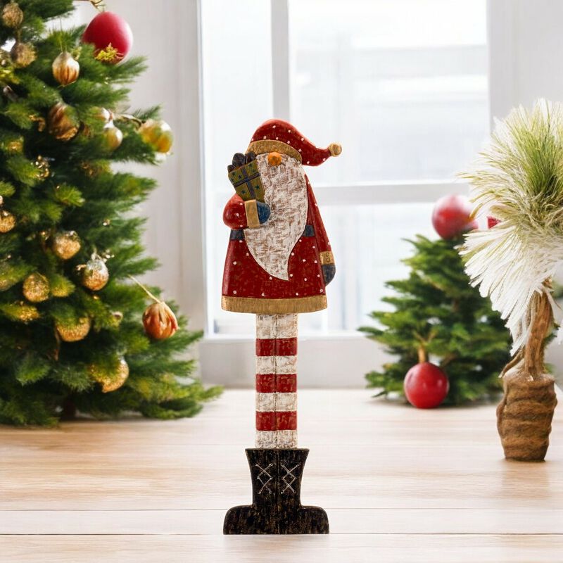 Wooden Santa Holding Package for Holiday Home Decor