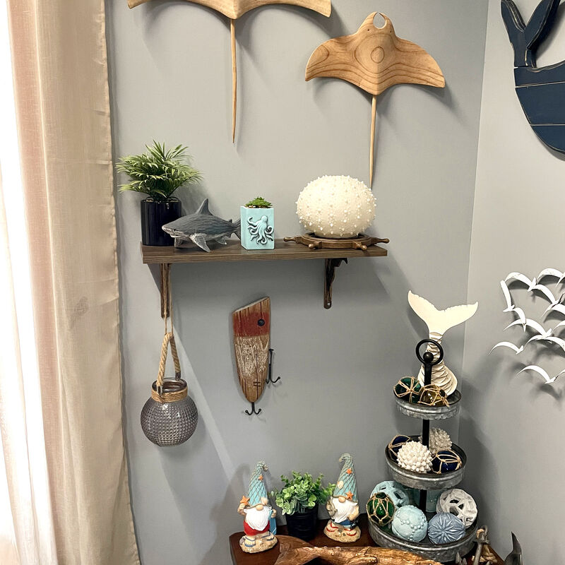 Rustic Wooden Fishing Lure Wall Hook &ndash; Distressed Wood & Metal Double Hooks, 14 Inch Coastal Nautical Decor, Entryway Key Hat Leash Holder, Cabin Lake House Farmhouse Wall Mounted Organizer image number 6