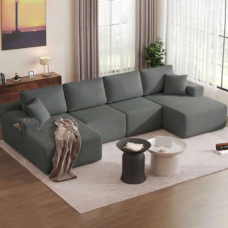 Cleblu 130" U-Shaped Modular Sectional Sofa image number 1