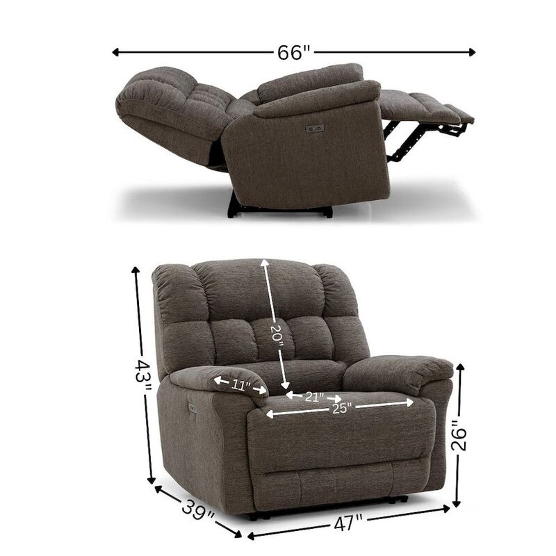Starlight Canyon Home Brown Power Recliner Chair Oversized with Electric Recline and USB Port