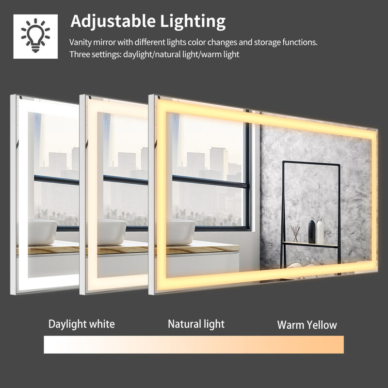 ELEMENT ACE LED Wall Mounted Bathroom Vanity Mirror with Adjustable White Warm Natural Light Anti-Fog Touch Switch Memory Function Smart Large Rectangular Bathroom Mirror image number 3