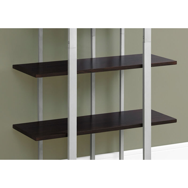 Monarch Specialties I 7239 Bookshelf, Bookcase, Etagere, 4 Tier, 60"H, Office, Bedroom, Metal, Laminate, Brown, Grey, Contemporary, Modern