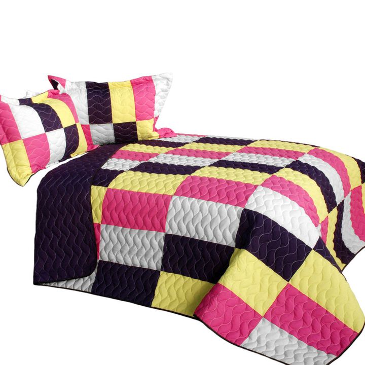 Vermicelli Quilted Patchwork Bedding Set Queen Size Kaleidoscope Design