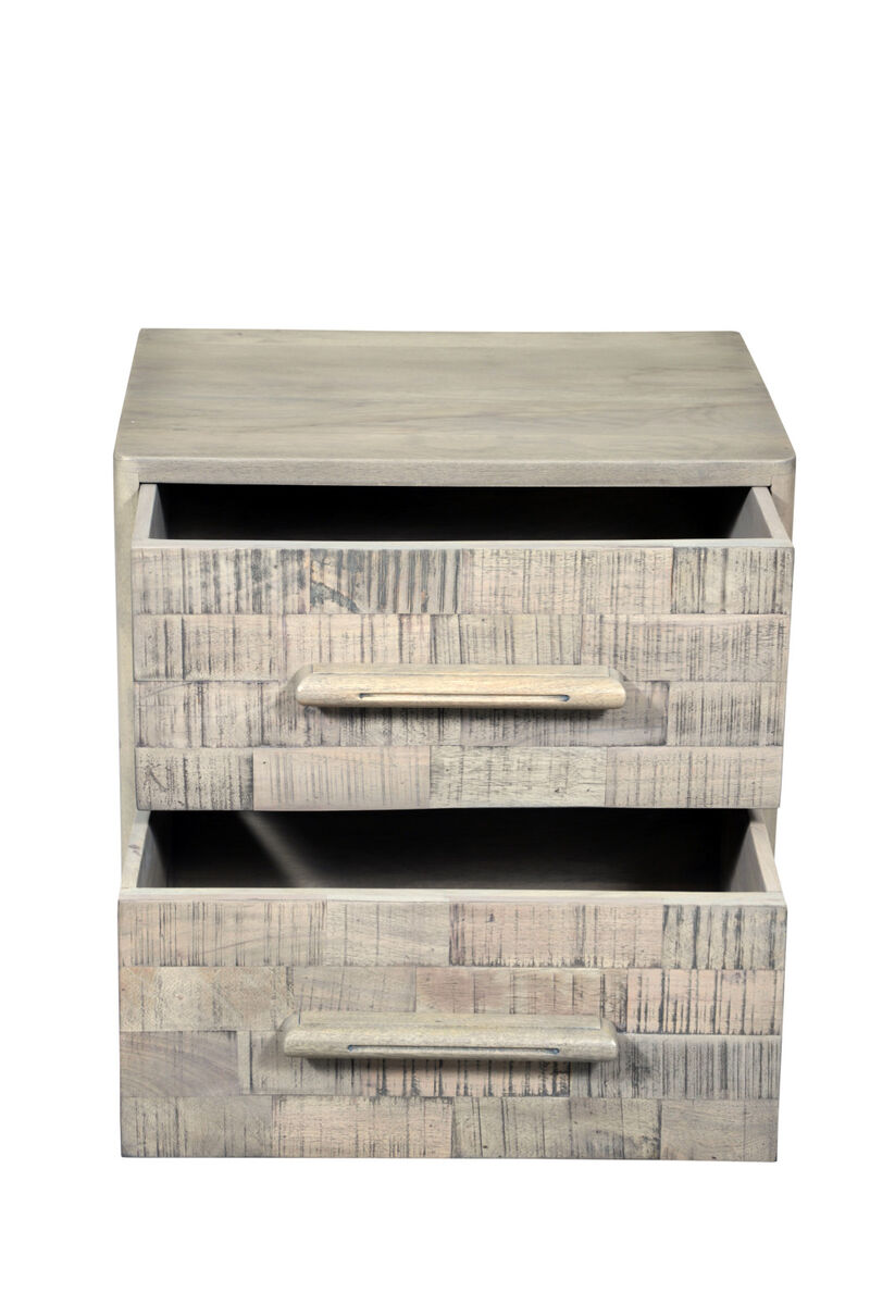 HomeRoots 26" Gray Solid Wood Carved Geometric Two Drawer Nightstand image number 0