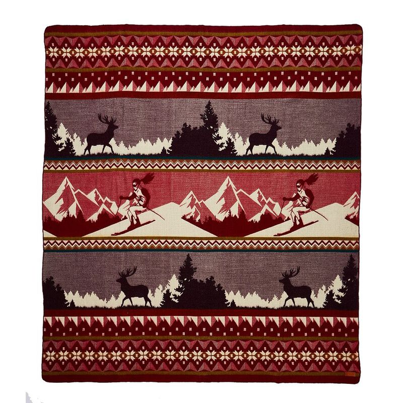 HomeRoots Ultra Soft Red Ski Mountain Handmade Queen Size Woven Blanket image number 0