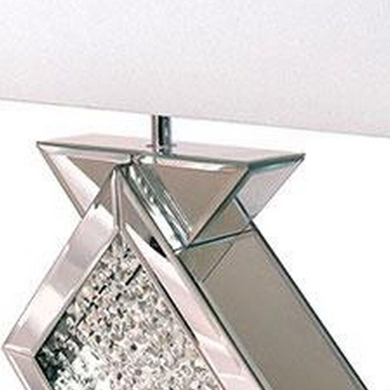27 Inch Table Lamp, Acrylic Crystals, Diamond Base, Champagne Silver Metal - Benzara image number 1