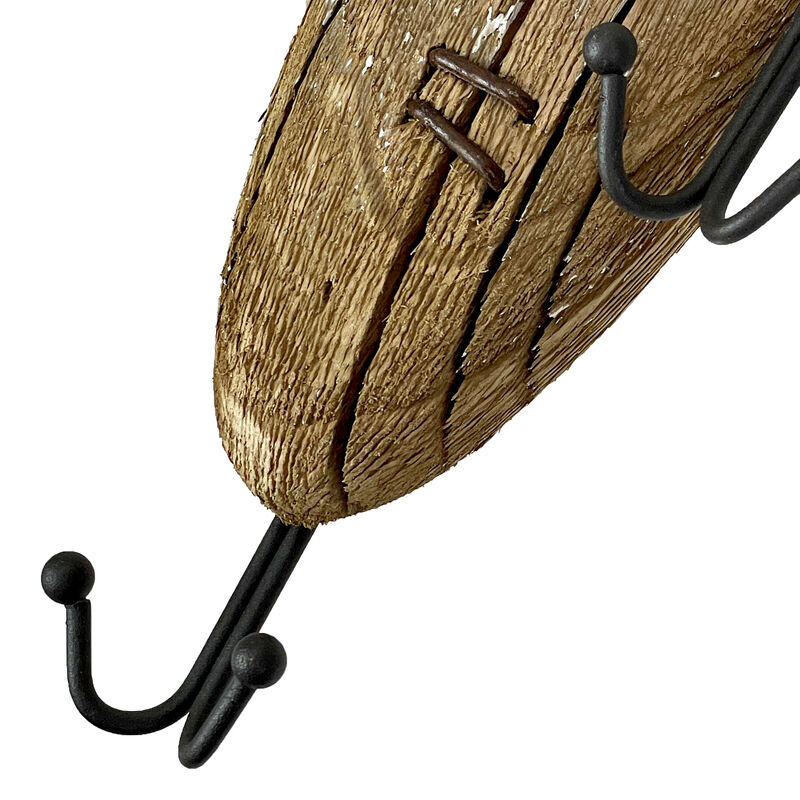 Rustic Wooden Fishing Lure Wall Hook &ndash; Distressed Wood & Metal Double Hooks, 14 Inch Coastal Nautical Decor, Entryway Key Hat Leash Holder, Cabin Lake House Farmhouse Wall Mounted Organizer image number 2