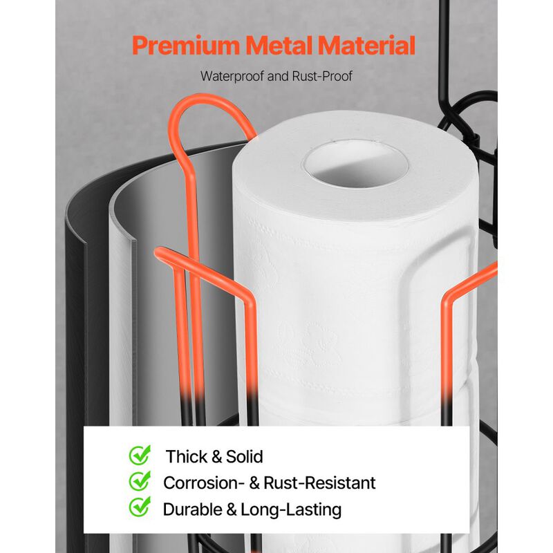 Freestanding Tissue Roll Holder with Shelf, Metal Toilet Paper Organizer for Bathroom Storage-Matte Black image number 7