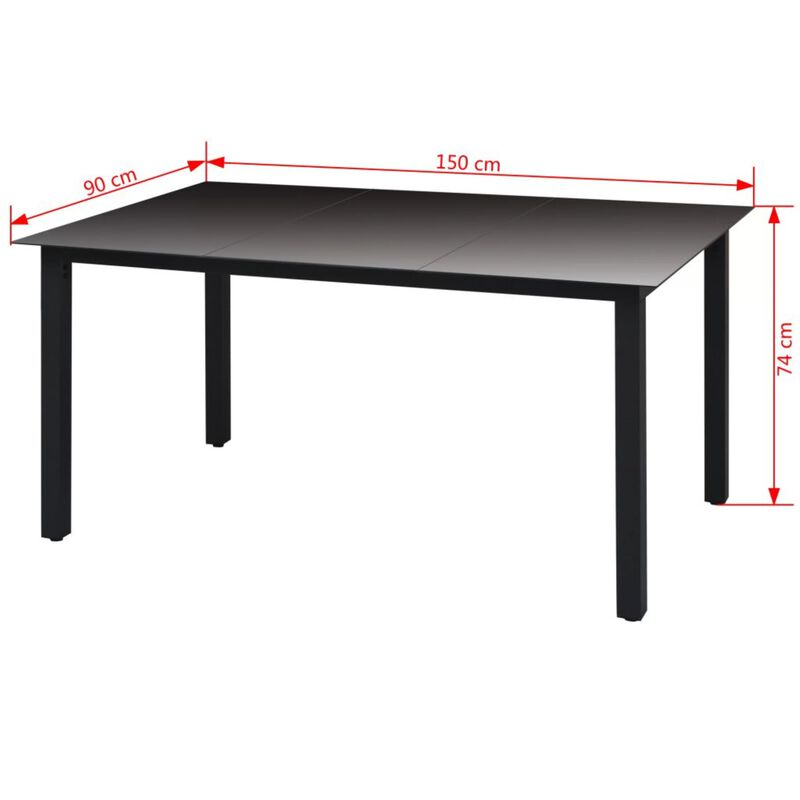 vidaXL Garden Table Black 59.1"x35.4"x29.1" Aluminium and Glass