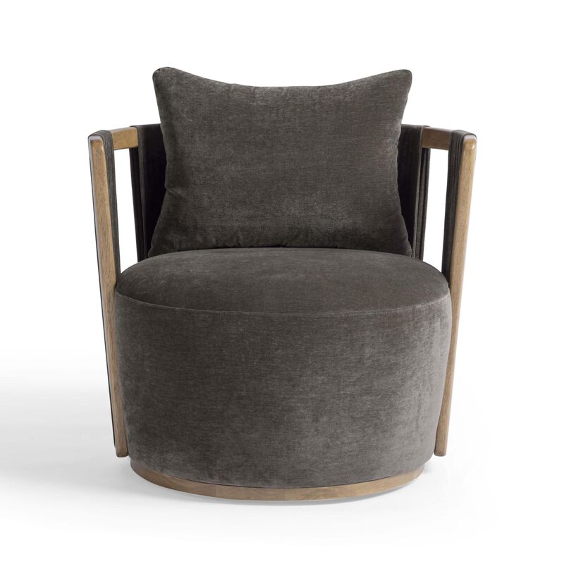 Tov Furniture Paolo Chocolate Brown Upcycled Fabric Swivel Chair image number 3