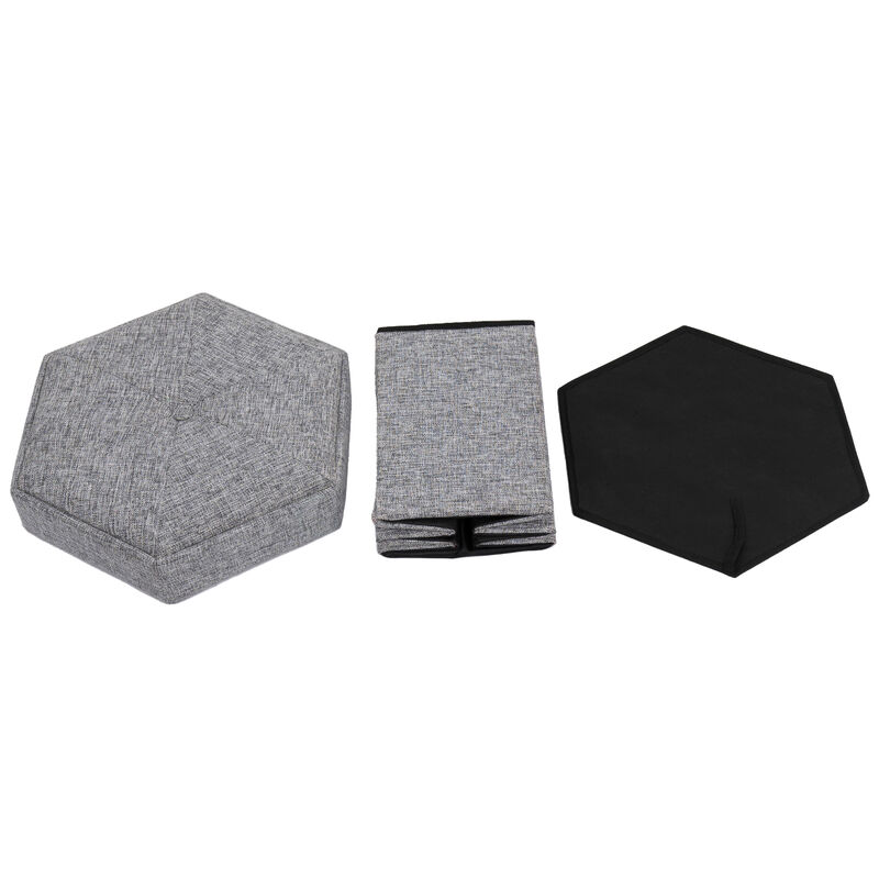 Medium Decorative Grey Foldable Hexagon Ottoman for Living Room, Bedroom, Dining, Playroom or Office
