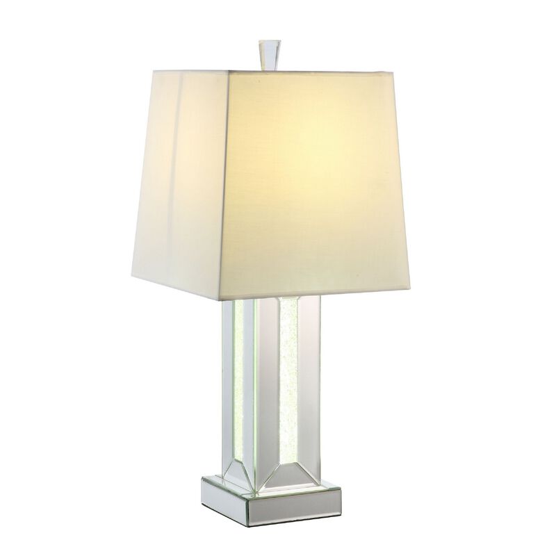 Table Lamp with Cuboid Shape Mirrored Base, Silver-Benzara image number 1
