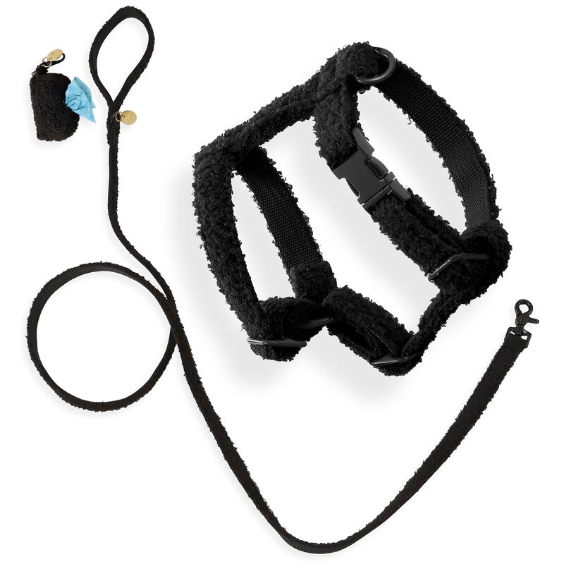 Teddy Boucl&eacute; Adjustable H Harness and Leash Walk Set with Poop Bag Pouch