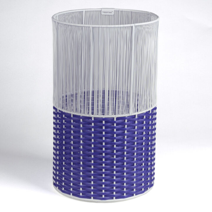 Harper Modern 4.13-Gallon 2-Tone Faux Wicker Cylinder Waste Basket, White/Blue