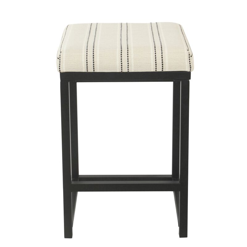 Toko Backless Counter Stool, White Striped Polyester, Industrial Black