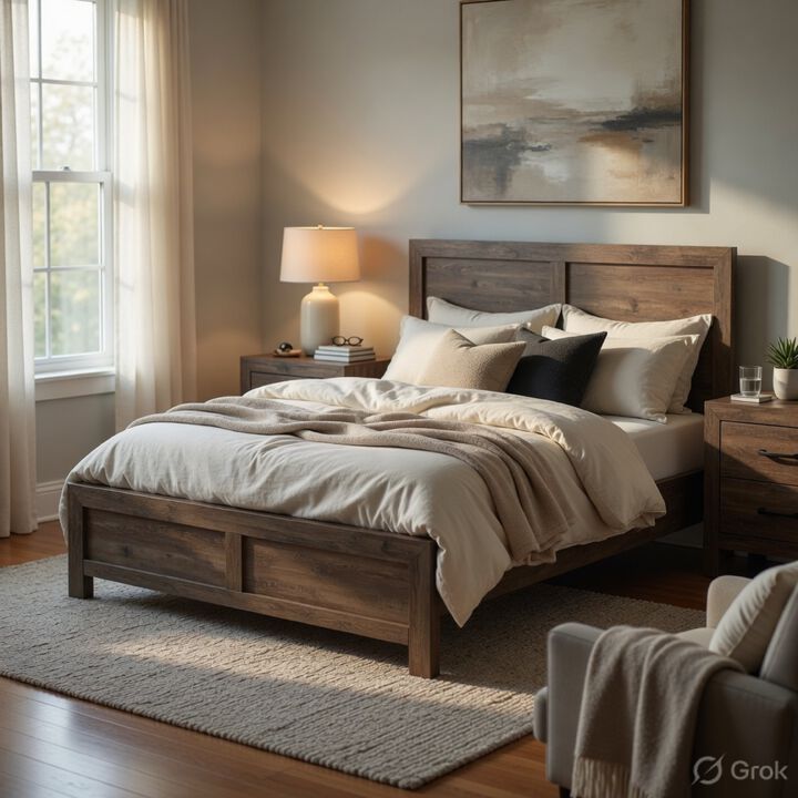 Queen Size Bedroom Set, Brown Finish, Panel Design, 3-Piece Set with Bed and Two Nightstands