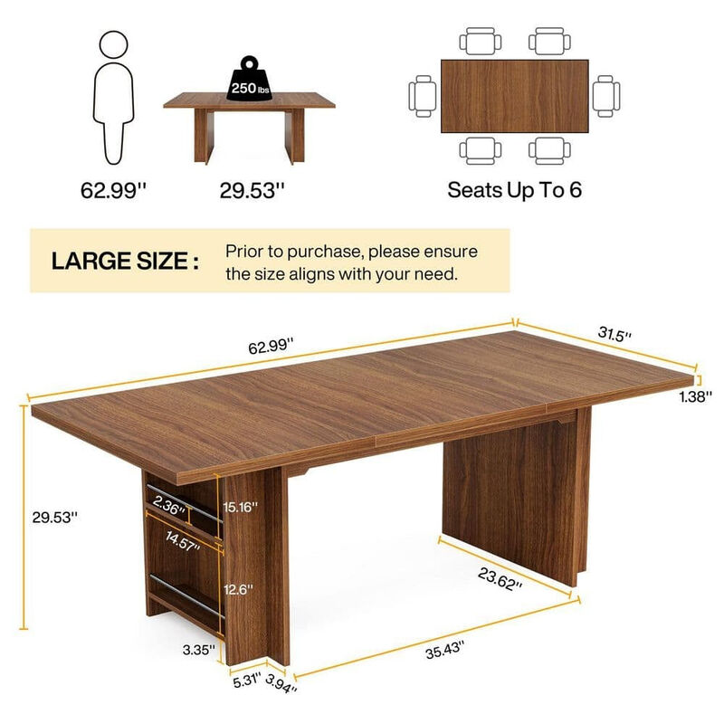 Tribesigns 63" Farmhouse Dining Table Wooden Kitchen Table image number 4