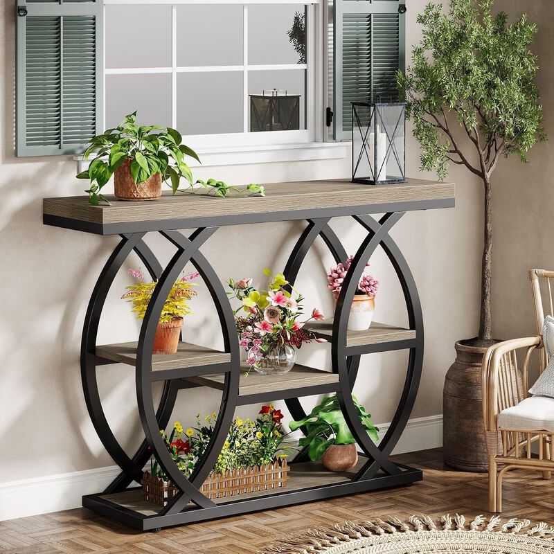Tribesigns Contemporary 4-Tier Wood Console Table with Storage Shelves image number 3