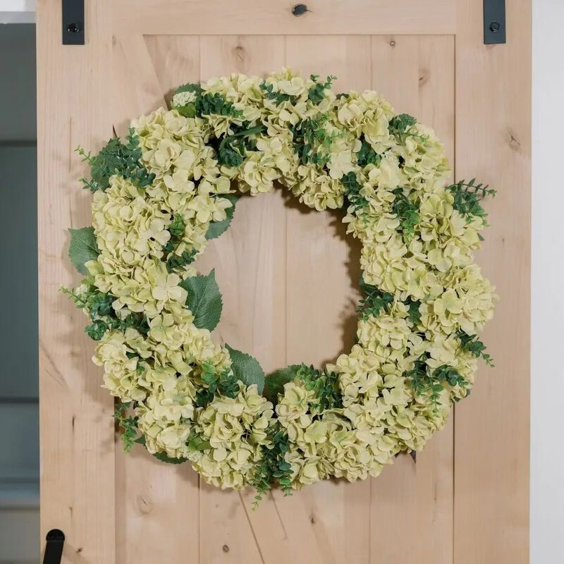 30" Artificial Light Green Hydrangea Wreath image number 1