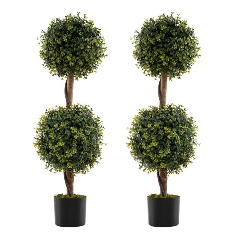 Hivvago Set of 2 Artificial Double Topiary Ball Trees