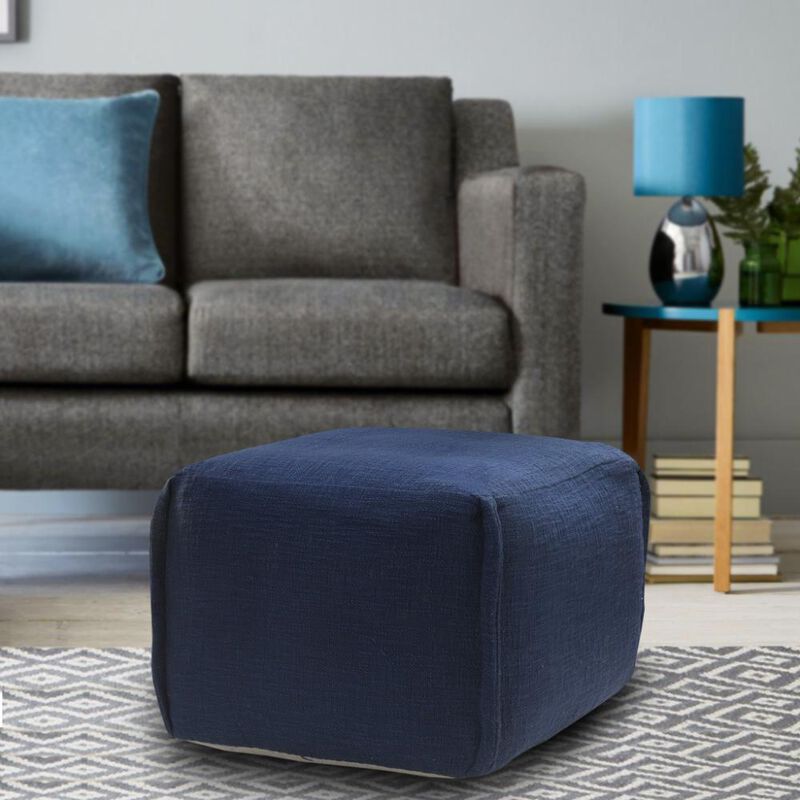 Hivvago 18 Inch Blue Cotton Patchwork Pouf Ottoman